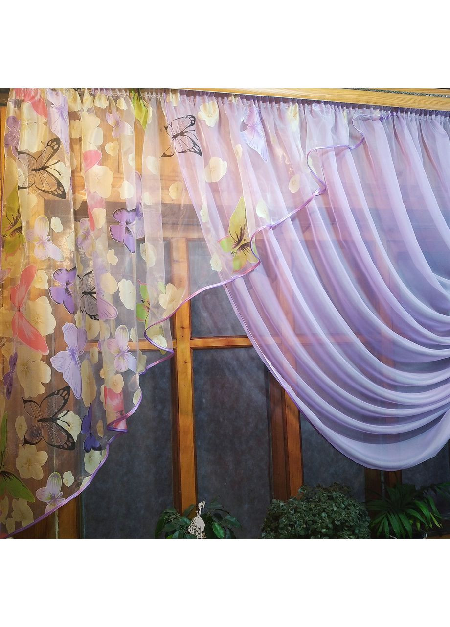 Фіранка готова коротка Єріка бузковий метелик права No Brand (372133759)