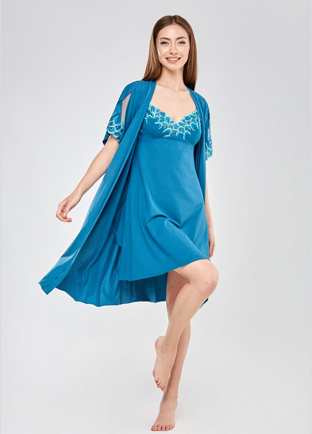 Ночная рубашка цвета морской волны с кружевным лифом ORA (305697079)