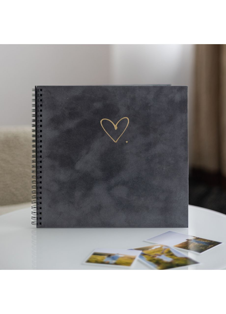 Альбом DIY с черными страницами Фотоальбом Серый Велюровый | Альбом для фото Сердце на 40 страниц 24х25 см. + 18 фото Your Magnets (351507941)