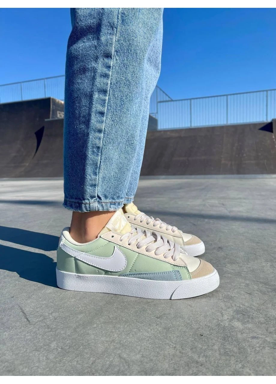 Зелені кросівки чоловічі nike blazer low 77 vintage leather green beige найк блейзер зелені демісезон No Brand