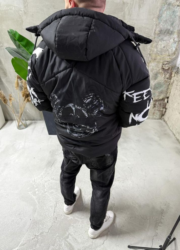 Черная зимняя зимняя куртка с detachable капюшоном No Brand