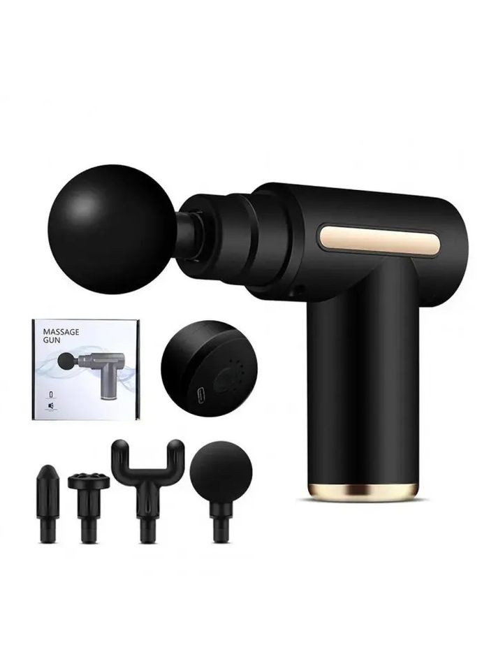Масажер м'язовий ручний Massage Gun Акумуляторний перкусійний Масажний 4 насадки для рук ніг шиї No Brand (305666016)