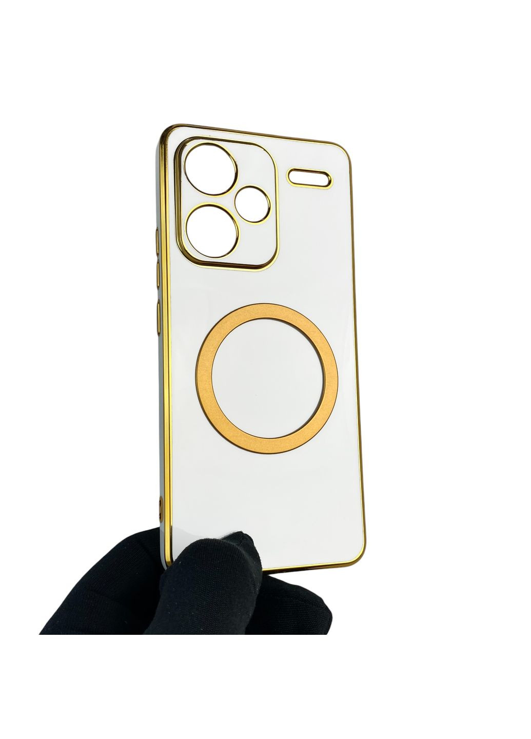 Чохол для Redmi Note 13 Pro Plus з кільцем MagSafe із золотою окантовкою на сяомі редмі нот 13 про плюс білий gs1 Xiaomi (366232577)