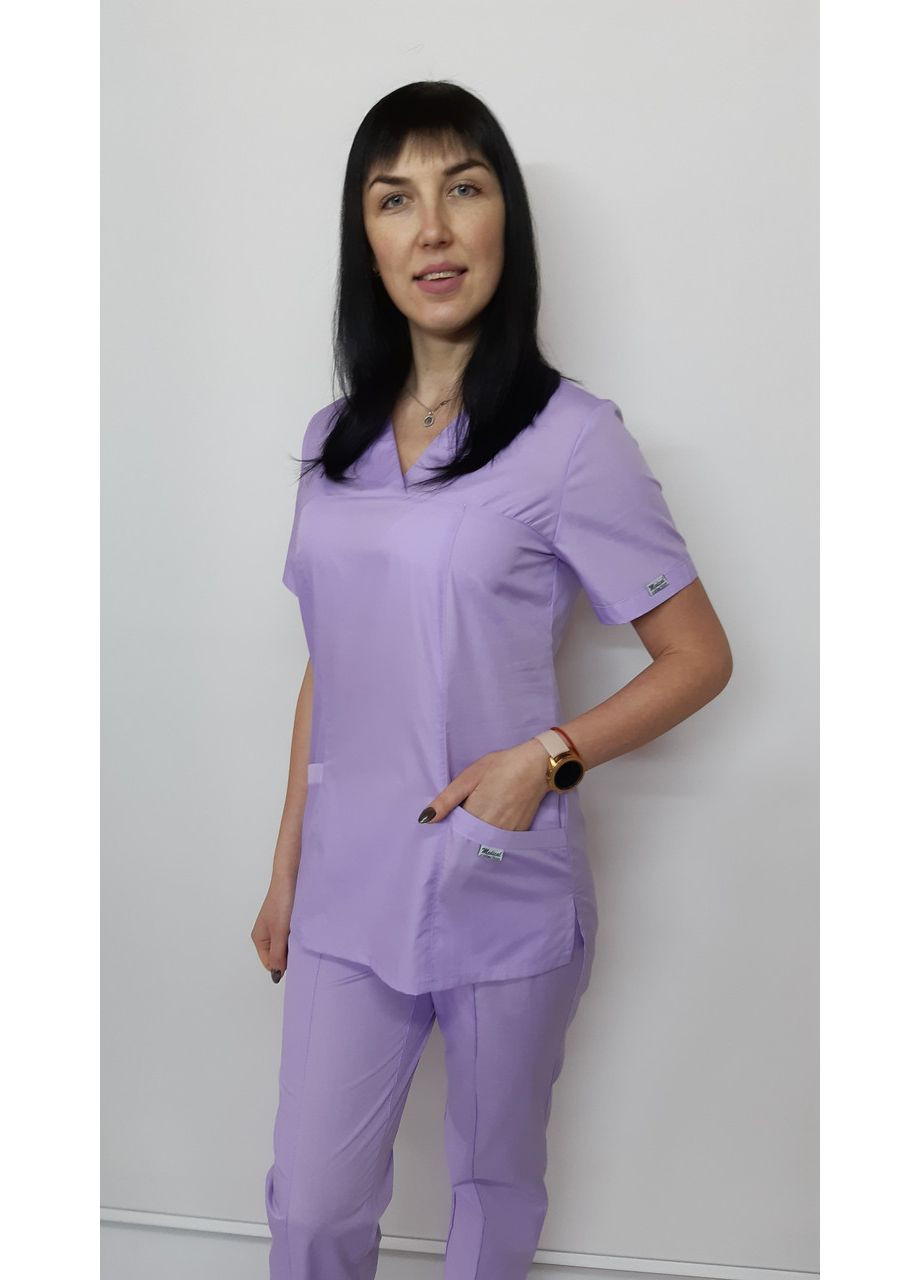 Женский медицинский костюм Классик хлопок короткий рукав 42 Светло фиолетовый No Brand (362162155)
