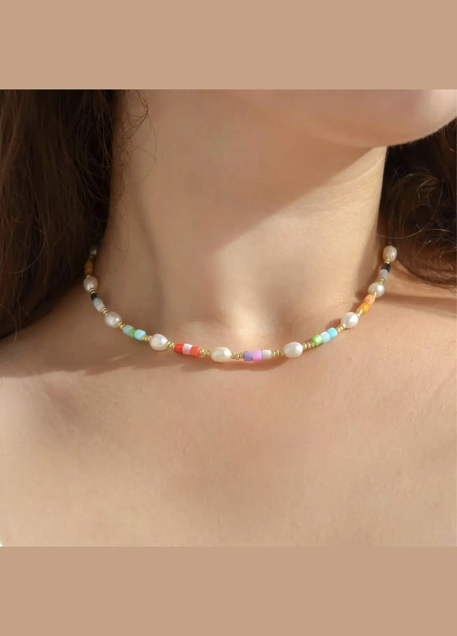 Чокер натуральный камень речной Жемчуг и Перламутр разноцветный фур-ра гип-н лимон золото d-4х8мм+- L-40-45см No Brand жемчуг (пресноводный), перламутр латунь золото (303140313)