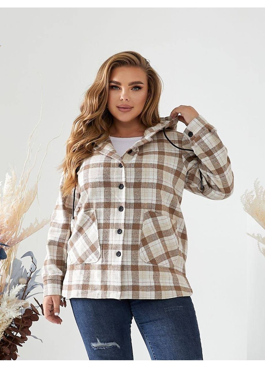 Бежевая повседневный, домашний, кэжуал рубашка в клетку No Brand с длинным рукавом