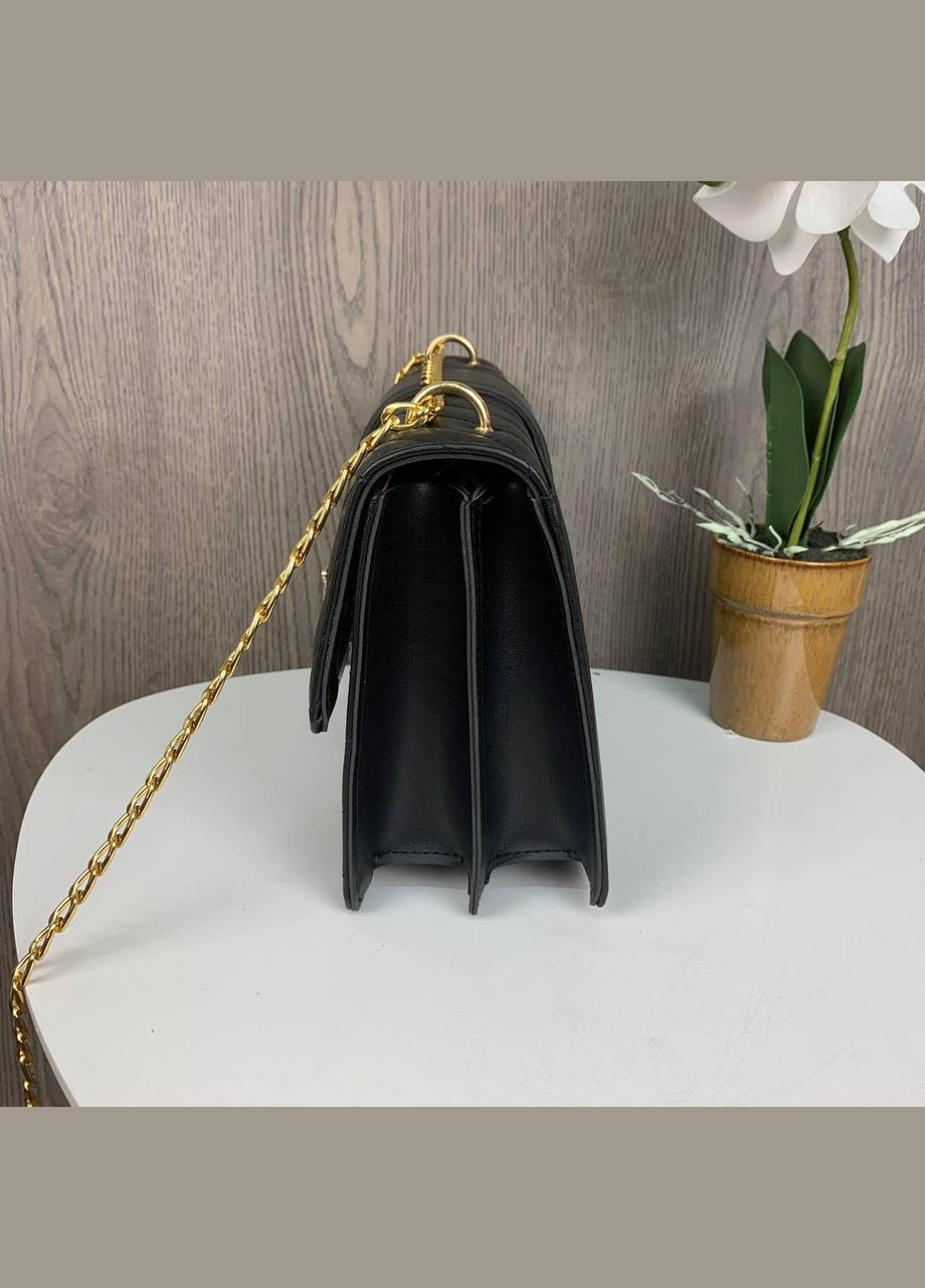 Модна стьобана жіноча сумочка клатч з ланцюжком із екошкіри чорна із золотим (sku_1198ЧГ) No Brand (330576560)