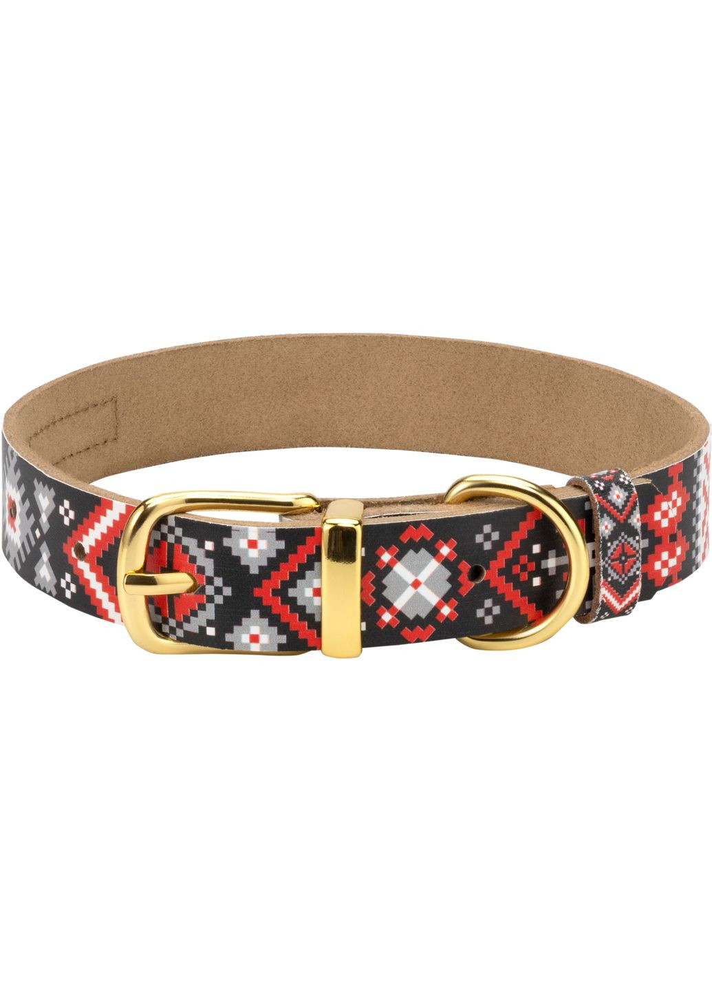 Ошейник кожаный Вышиванка размер XL ширина 30 мм 42 - 56 см (2100103523012) Hi Dog (332880759)