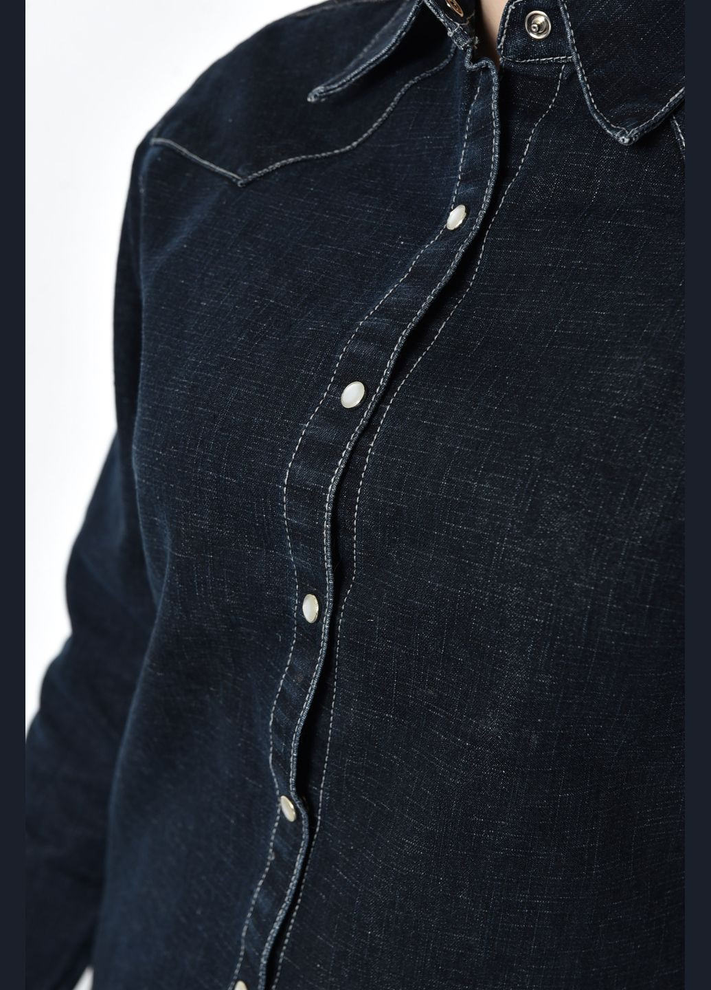 Сорочка жіноча джинсова темно-синього кольору Let's Shop (277228601)