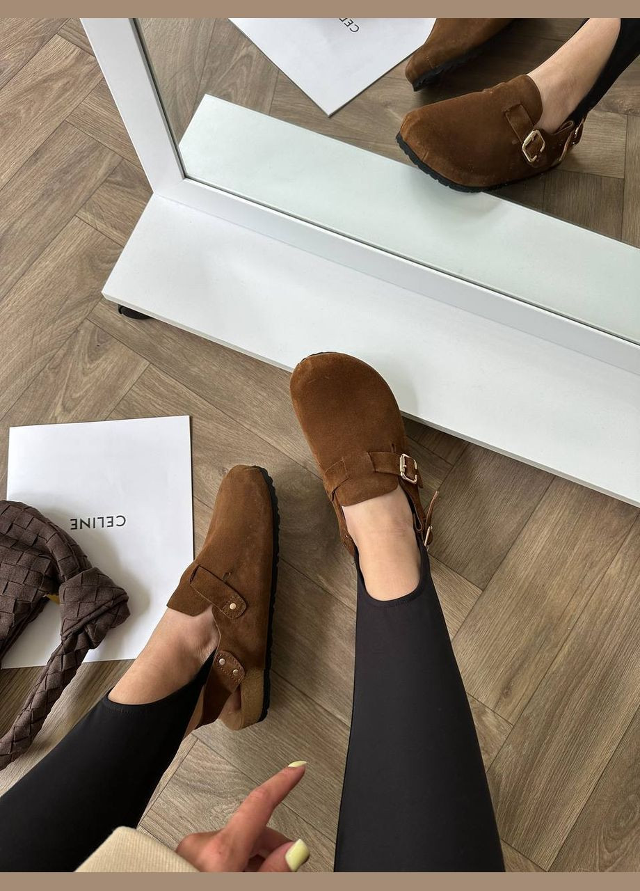 Коричневые стильные женские клоги No Brand с пряжкой