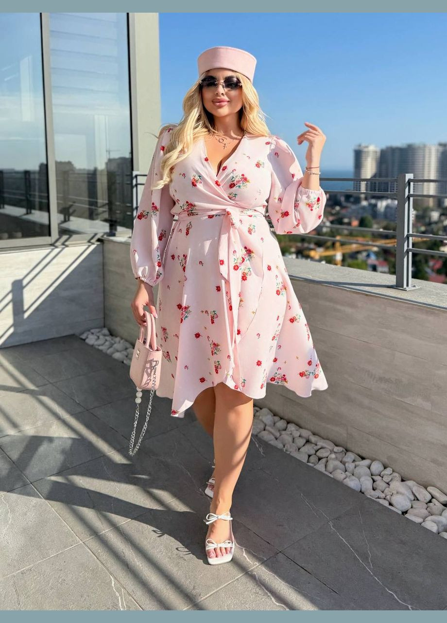 Розовое летнее розового цвета батальное платье в цветочном принте No Brand