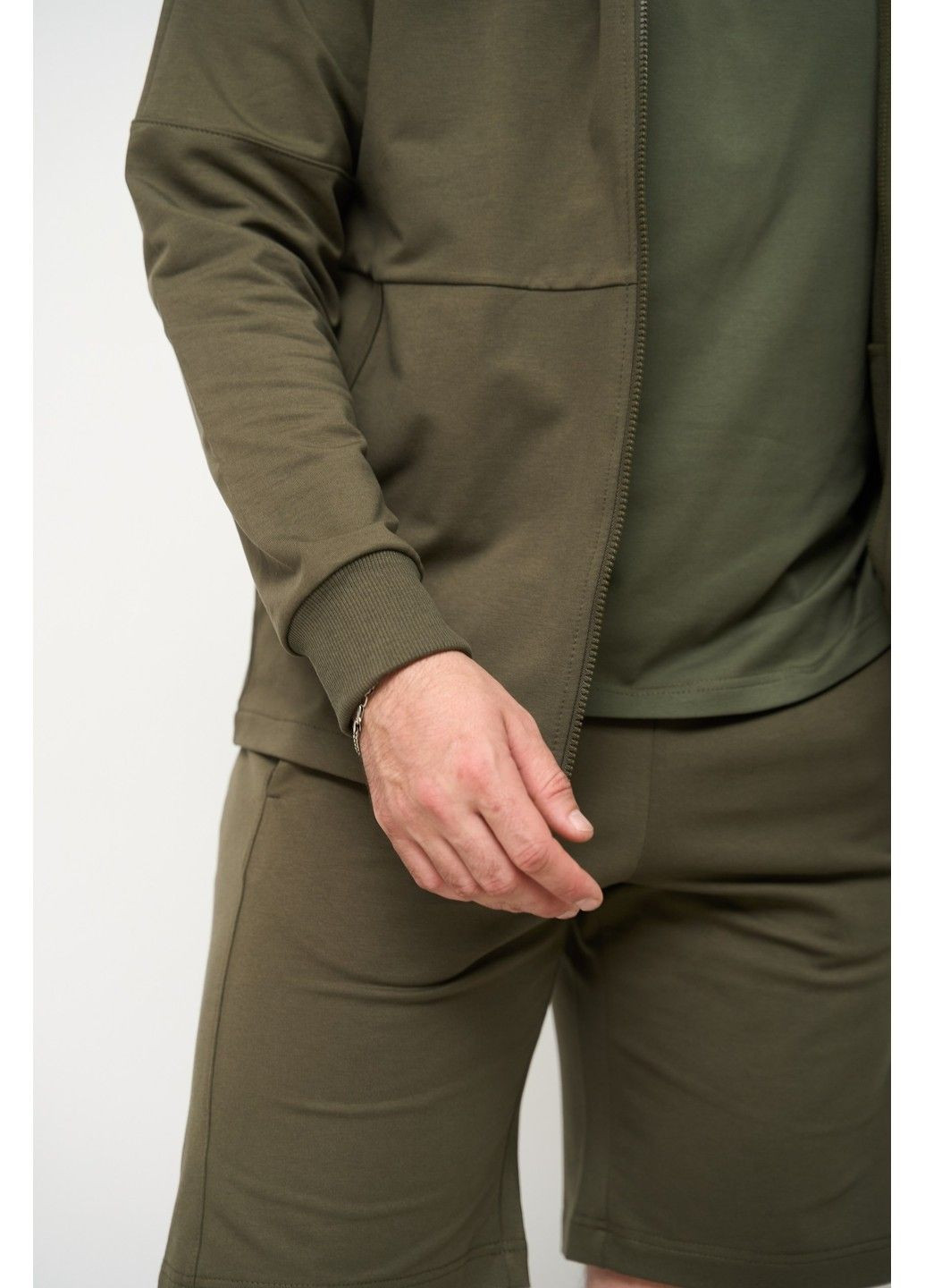 Спортивний костюм чоловічий ТРІЙКА літо SUMMER з кофтою на замку + шорти + футболка хакі Handy Wear (293510734)