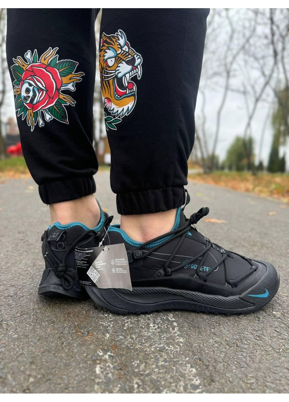 Чорні Осінні кросівки чоловічі nike acg mountain fly low black blue gore-tex termo найк асж маунс флай No Brand