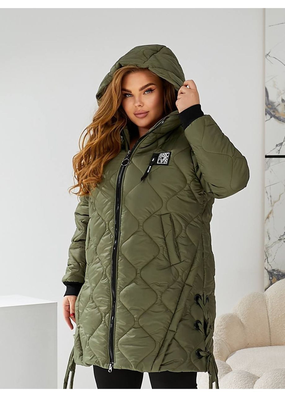 Оливкова (хакі) демісезонна куртка-пальто жіноча Style Point