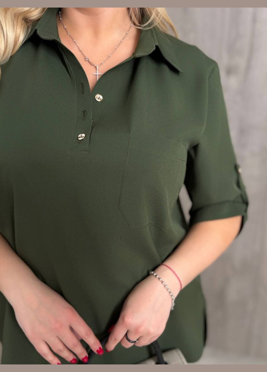 Хаки женская блузка свободного кроя с широким рукавом MonCher