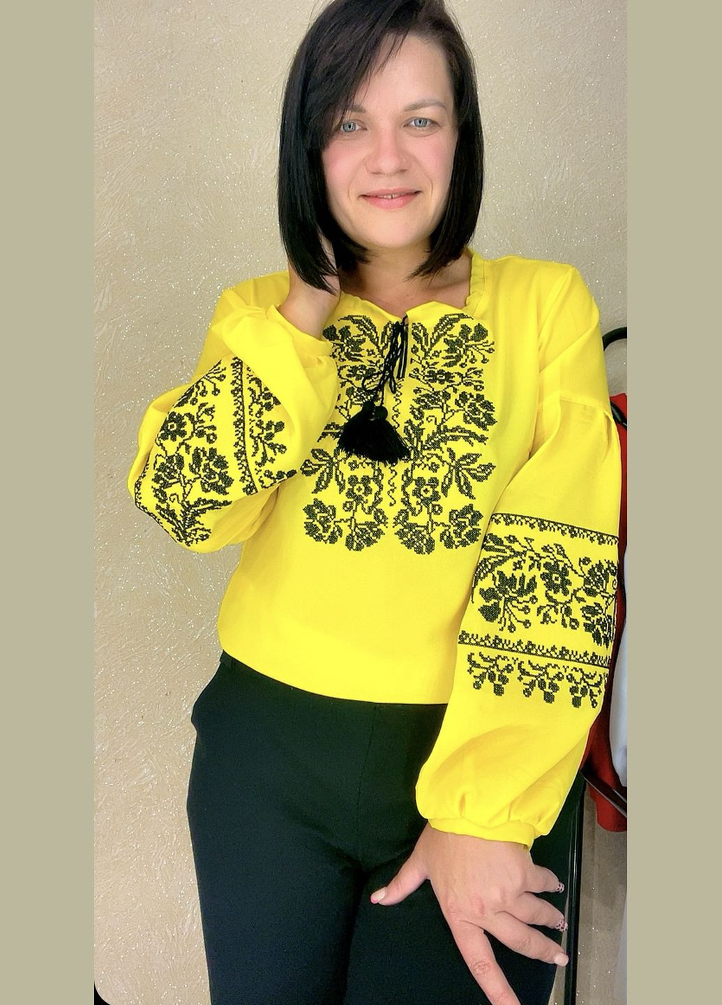 Жовта жіночі вишиванки НоКо вільна шифон (347265743)