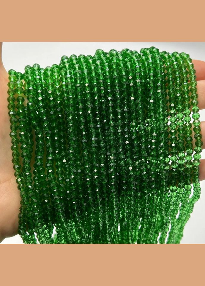 Бусины хрустальные Рондель, 4х3 мм, прозрачные, зеленые, 120 шт No Brand (340484597)