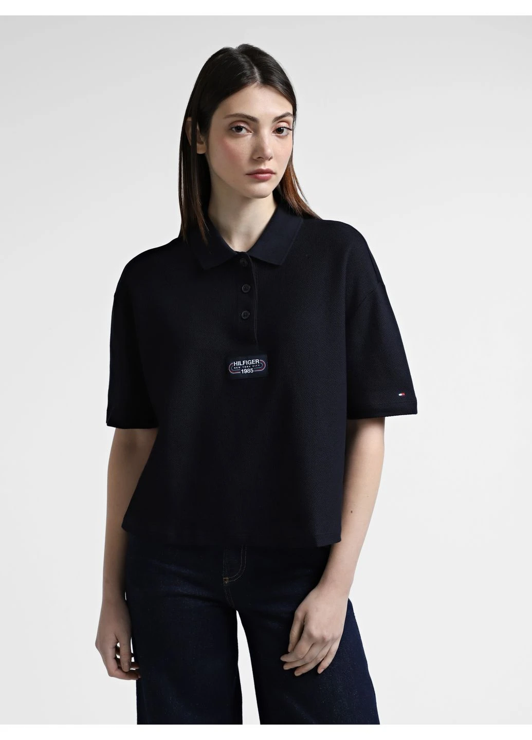 Индиго женская футболка-поло Tommy Hilfiger однотонная