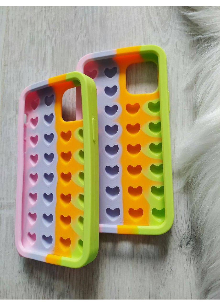 Чехол Pop it для 11 антистресс Попит силиконовый с сердцами радужный No Brand (360896579)