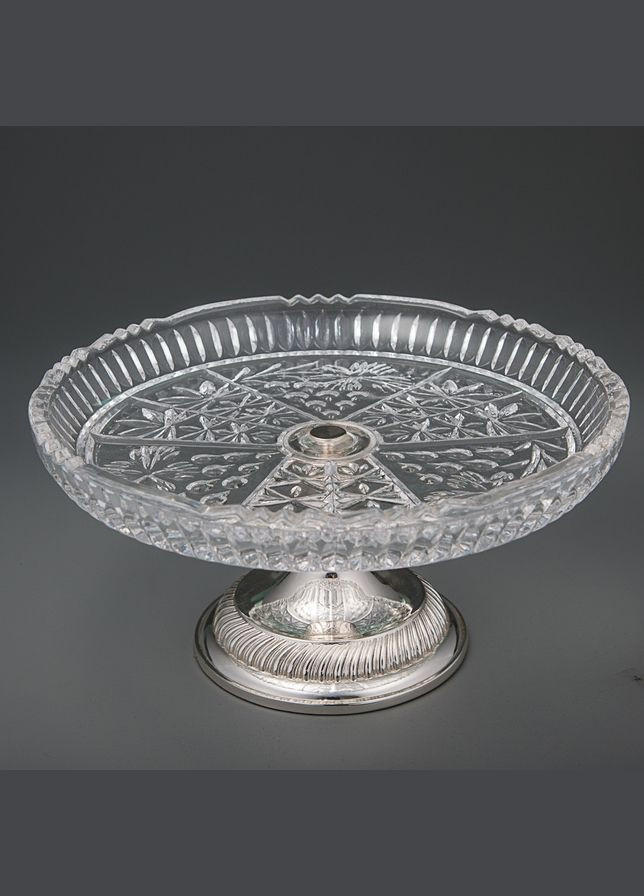Конфетница хрустальная на металлической серебряной ножке 22 см 8979 Lefard (346534701)