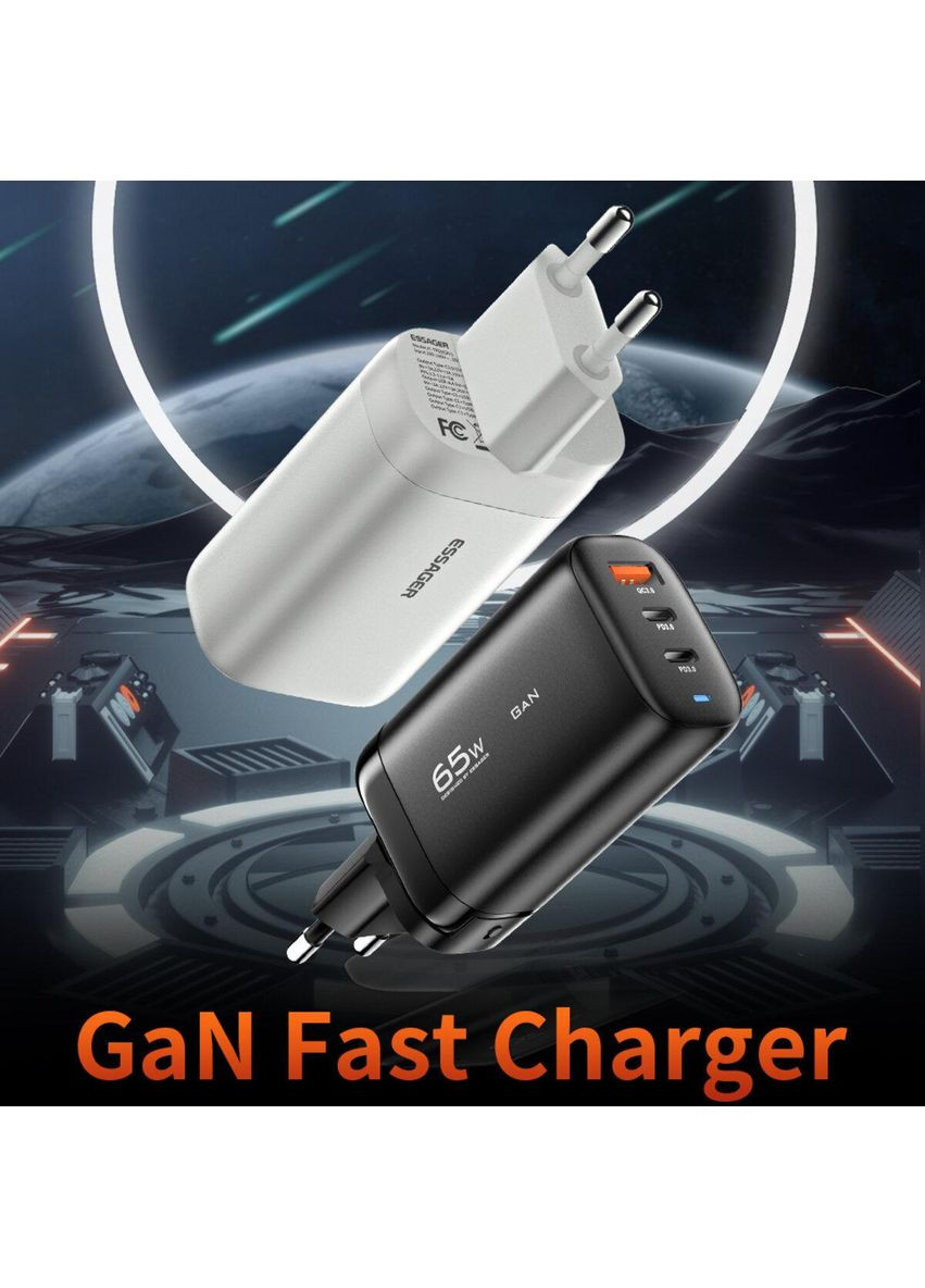 Мережевий зарядний пристрій Shining 65W GaN Travelling Charger 2 Type-c+USB-A EU black (ECT2CA-MYB01) Essager (355412637)