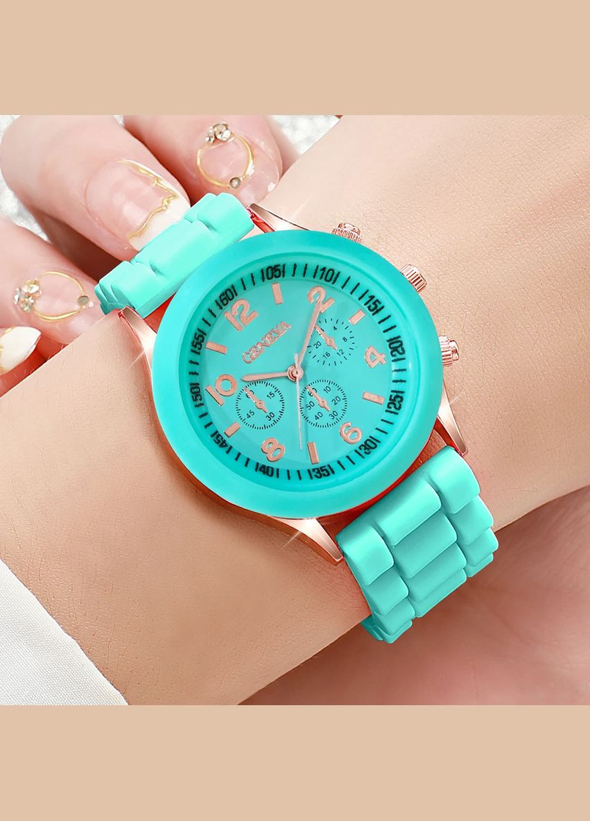 Годинник наручний Жіночі силіконовий браслет мітки цифри механізм кварцовий М'ятний Geneva (336965296)