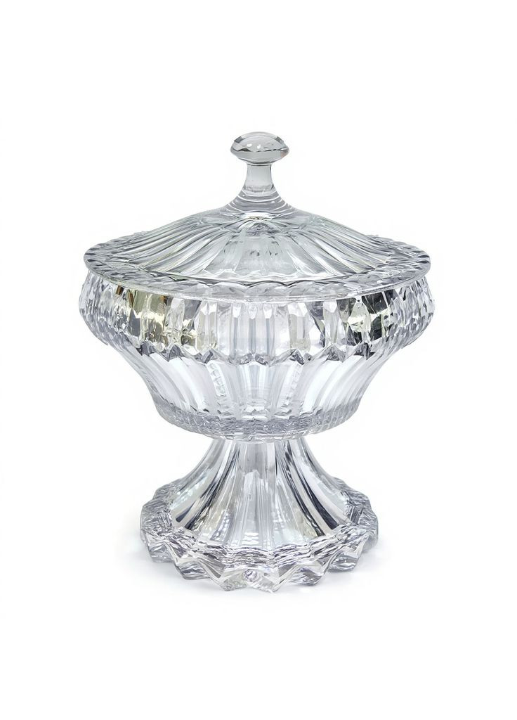 Цукерниця скляна кругла на ніжці 17 см прозора з кришкою для солодощів та фруктів декор для столу Yiwu (370432659)