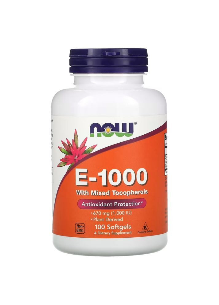 Вітаміни та мінерали Vitamin E-1000 with Mixed Tocopherols, 100 капсул Now (322292540)