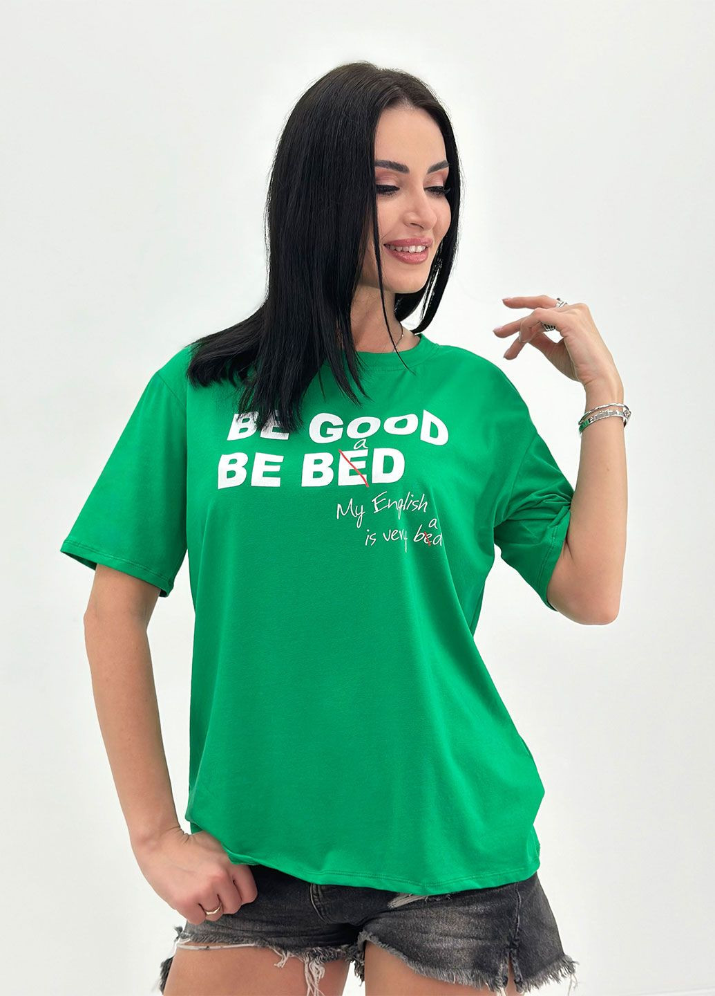 Зеленая летняя повседневная женская футболка с коротким рукавом Fashion Girl English