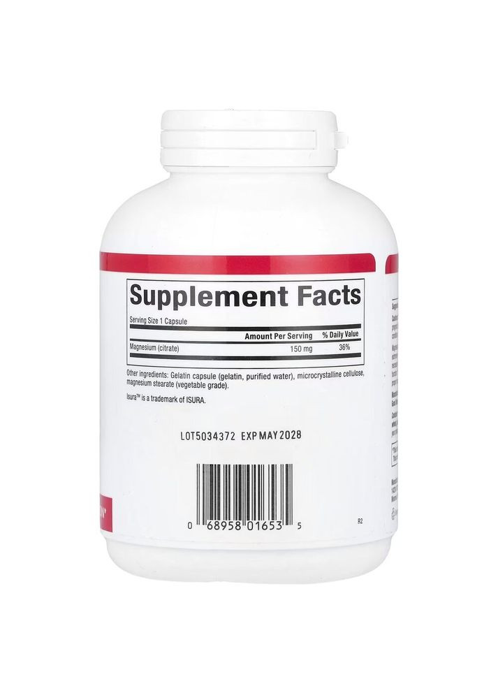 Цитрат магния Magnesium Citrate 150 mg, 180 капсул для поддержания мышц и нервной системы Natural Factors (329999133)