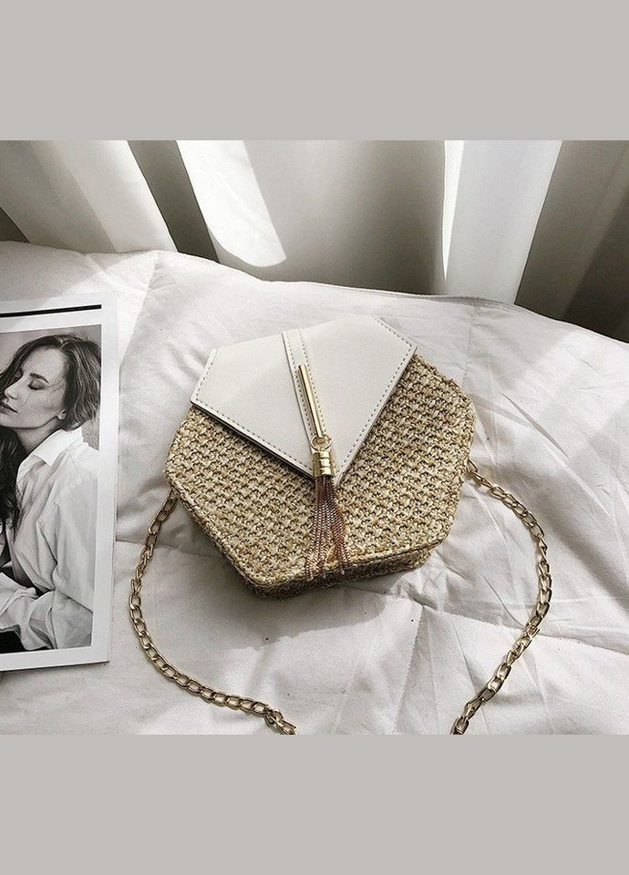 Міні-сумка клатч плетена солом'яна шестигранна біла (sku_652Б) No Brand (330576048)