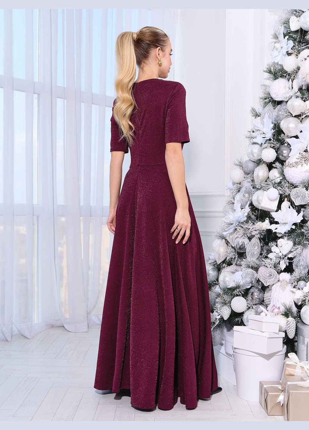 Бордовое коктейльное, праздничный, карнавальный, вечернее изящное праздничное платье с люрексом No Brand