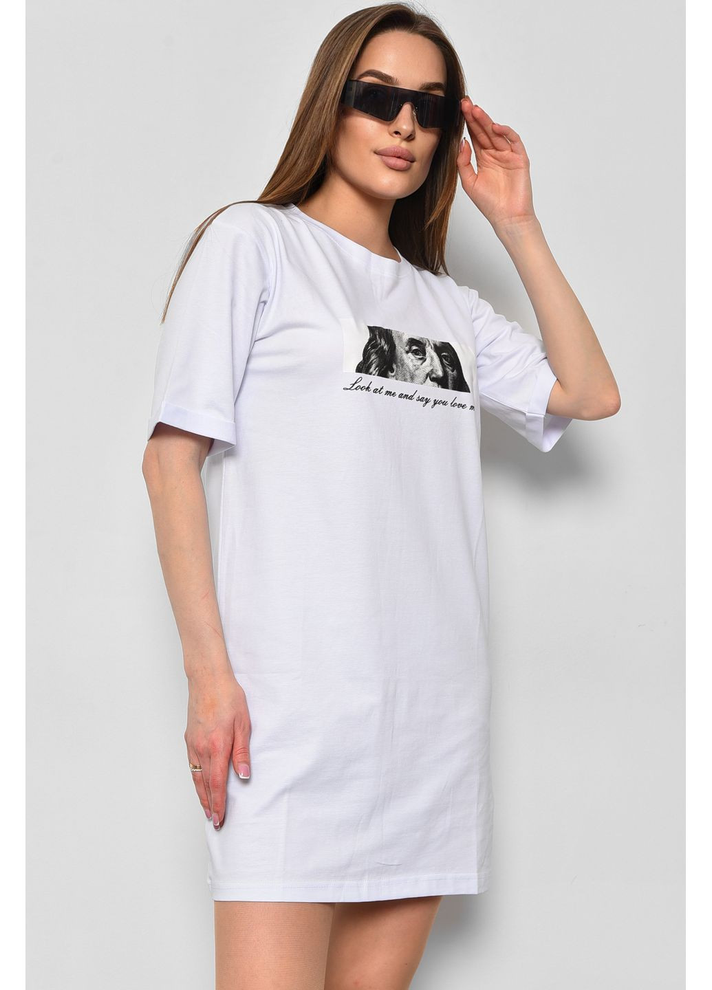 Жіноча туніка з тканини лакоста білого кольору. Let's Shop (351851236)