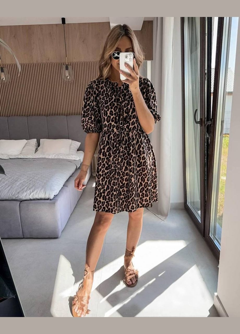 Темно-бежева повсякденний, кежуал, джинсова сукня жіноча No Brand леопардовий