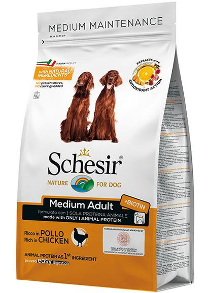 Сухой монопротеиновый корм для собак средних пород Dog Medium Adult Chicken с курицей 12 кг (8005852161000) Schesir (315868246)