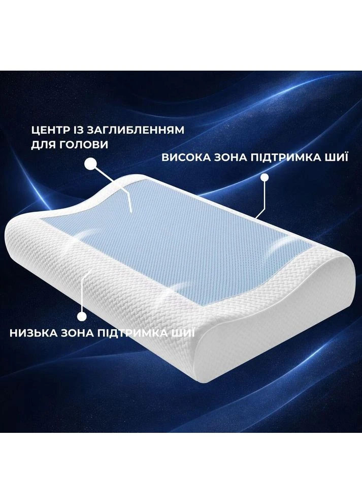 Подушка ортопедична CoolGel 60х40х11/9 см анатомічна з ефектом пам'яті для сну на боці, спині IDEIA (393546661)