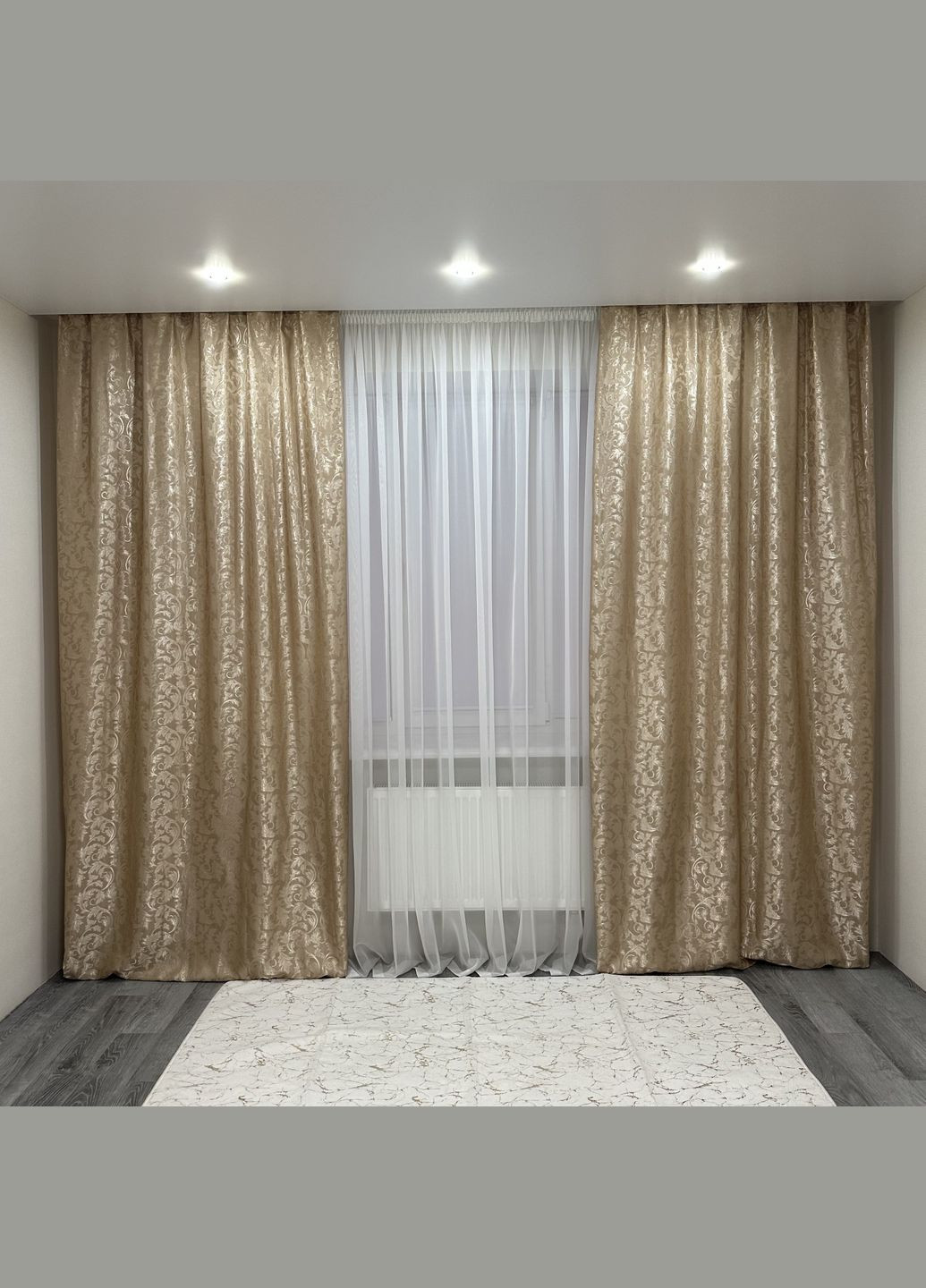 Комплект готові жакардові штори "Севілья" бежевого кольору з квітковим візерунком 2шт 1.5×2.7м. No Brand (345557623)