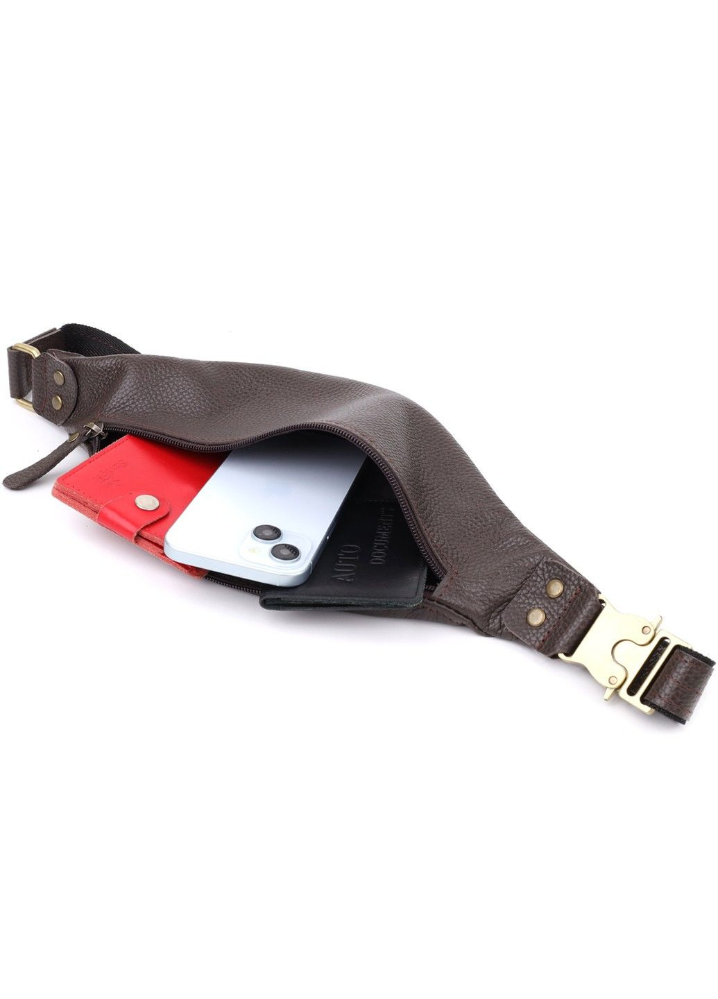 Модна сумка бананка для чоловіків із зернистої натуральної шкіри 23137 Коричневий Shvigel (335007596)