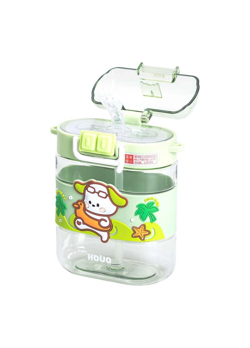 Пляшка для води дитяча з трубочкою та ремінцем 560 мл пляшечка для пиття в школу 15 см Зелена HP-14-36GR Yiwu (361851103)