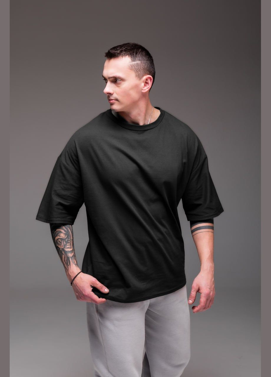 Черная мужская базовая футболка оверсайз с коротким рукавом Vakko