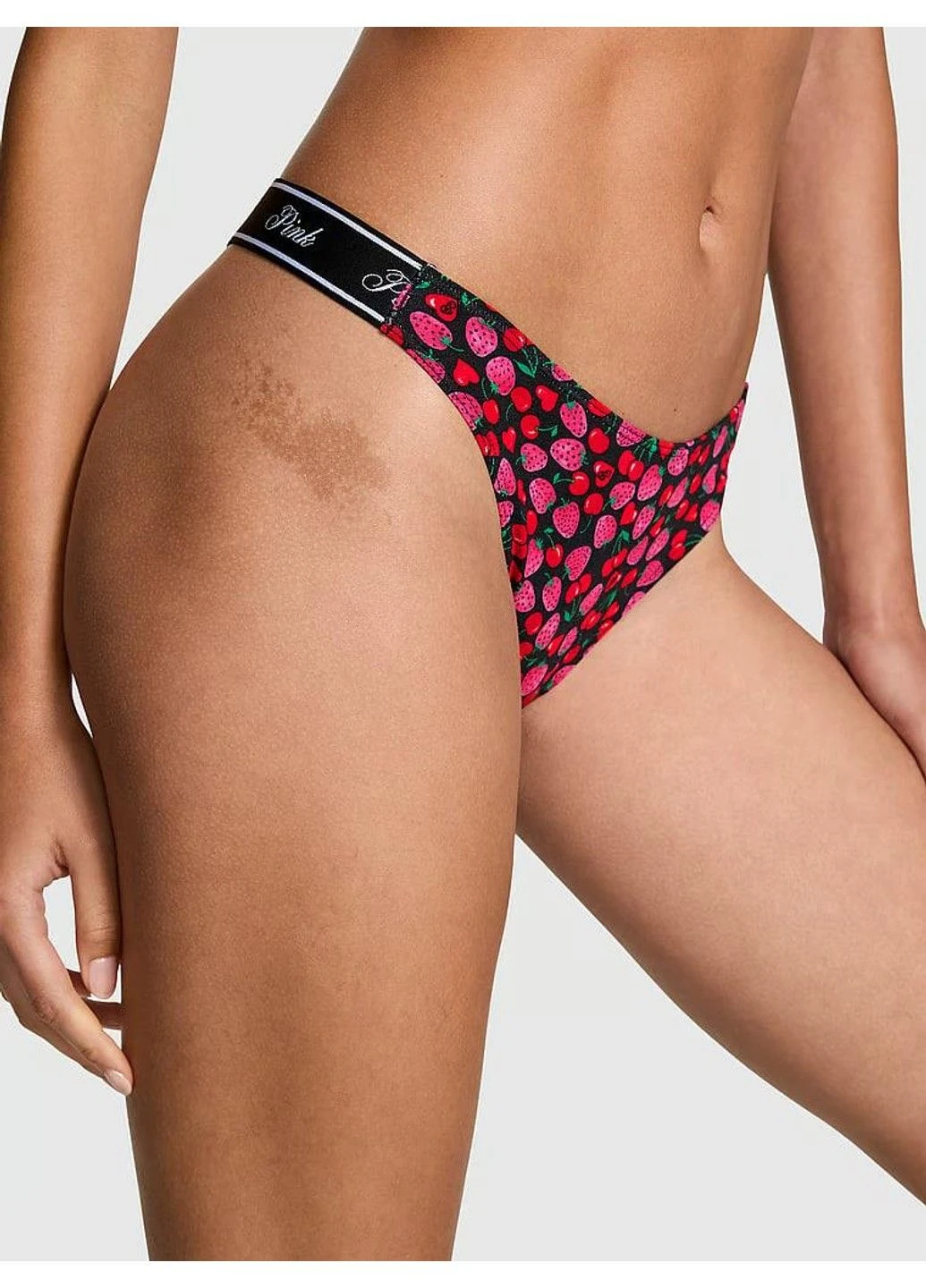 Трусики-стринги женские хлопковые PINK Logo Cotton High-Leg Thong черные XL Victoria's Secret (316659202)