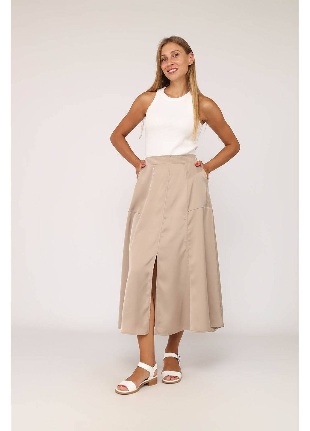 Бежевая юбка трапеция женская цвет бежевый цб-00279593 Yuki