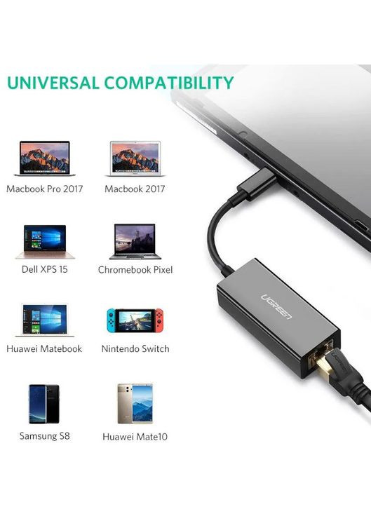 Перехідник to Ethernet US236 USB Type-C to 10/100/1000Mbps Ethernet Adapter Ugreen (297331849)