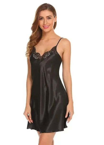 Пеньюар жіночий зі щільного атласу до колін. Атласний пеньюар із стрінгами на бретелях China (360864347)