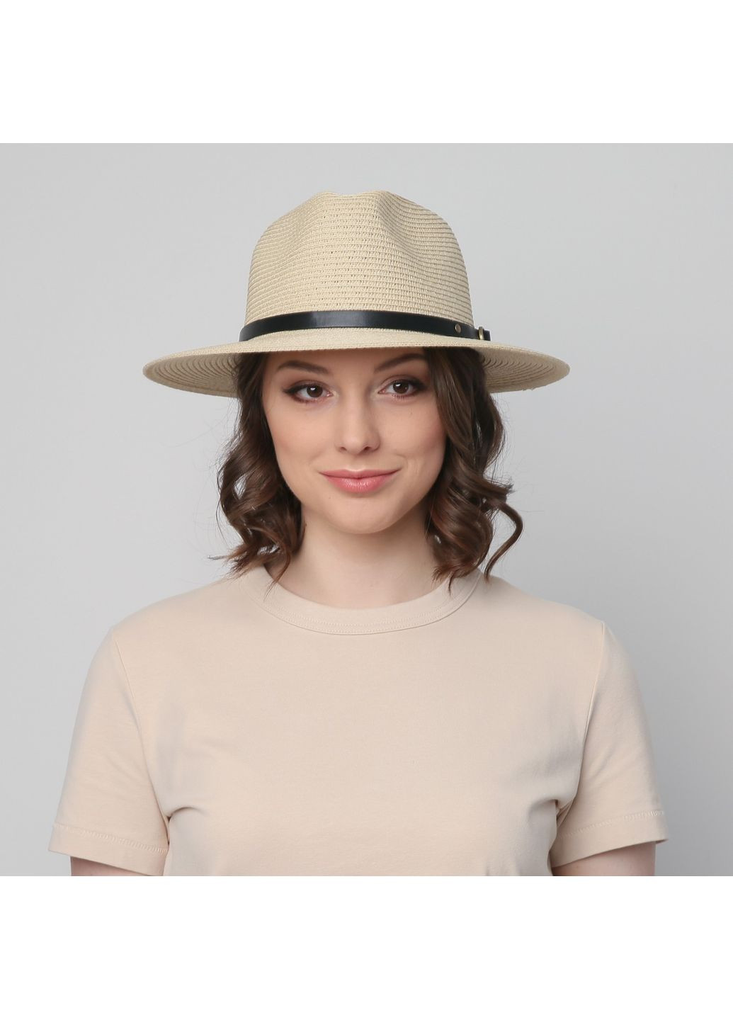 Шляпа федора женская бумага бежевая BRIDGET LuckyLOOK 844-064 (322790459)