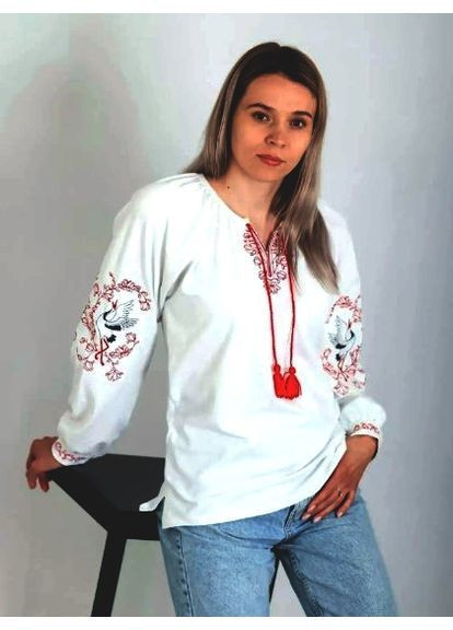 Белая вышиванка женская фуликра lio 42 белая с вышивкой магнолия (366031238)