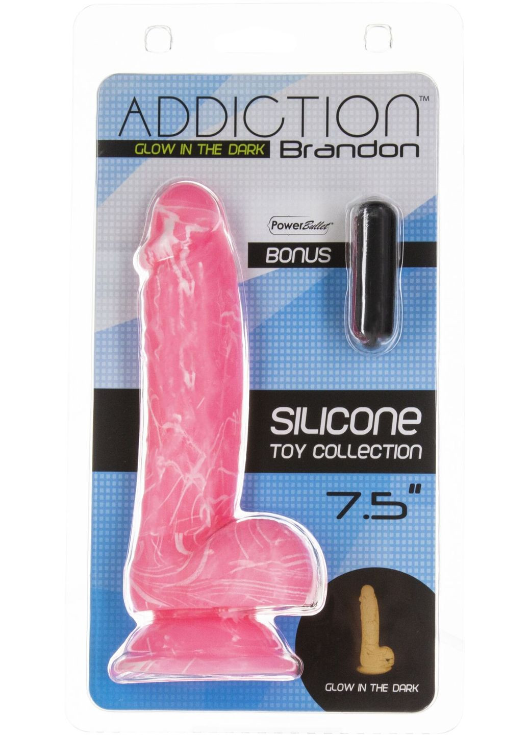 Светящийся в темноте фаллоимитатор - BRANDON - 7.5" - PINK G.I.D. /w PB, 19 см, силико ADDICTION (369946255)