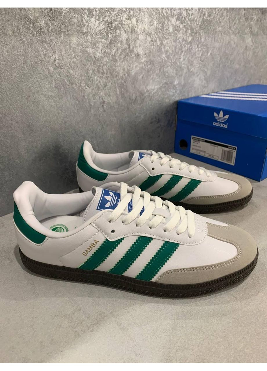 Серые демисезонные кроссовки мужские adidas samba og white green gum адидас самба No Brand