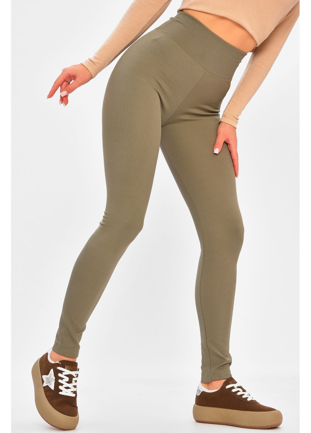Лосіни жіночі в рубчик на флісі оливкового кольору Let's Shop (362626973)