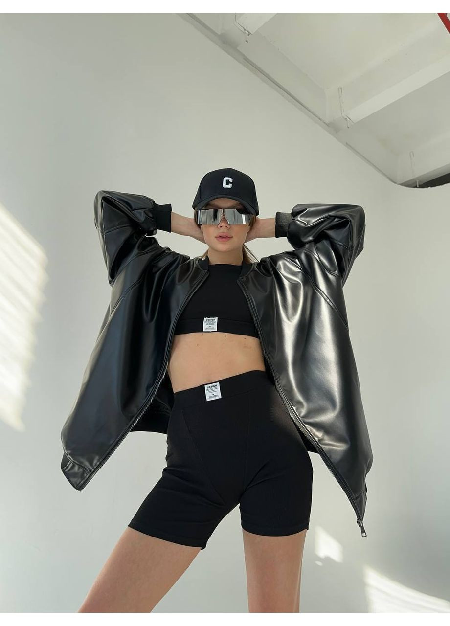 🖤 Шкіряний подовжений бомбер Oversize 🖤Ознайомтесь з розмірною сіткою DK/DL Мода без кордонів на гудзиках (361080861)